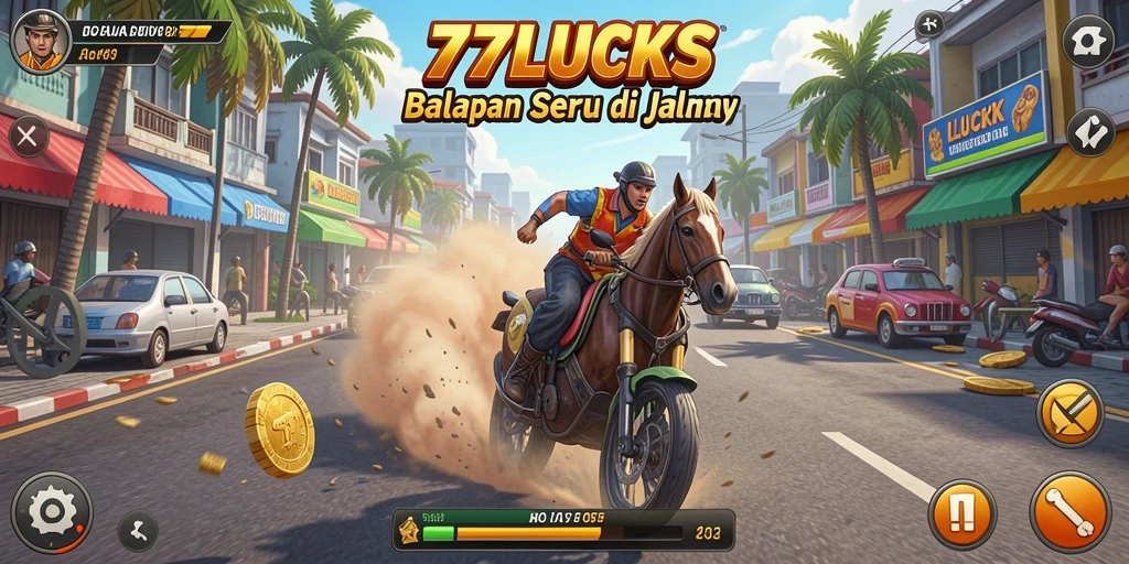 Tampilan gameplay balapan yang mendebarkan dari 77LUCKS.