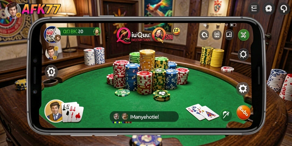 Screenshot AFK77 menunjukkan aksi mendebarkan dalam permainan QiuQiu.