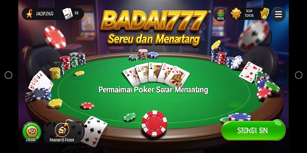 Screenshot gameplay BADAI777 yang menunjukkan suasana poker yang mendebarkan.