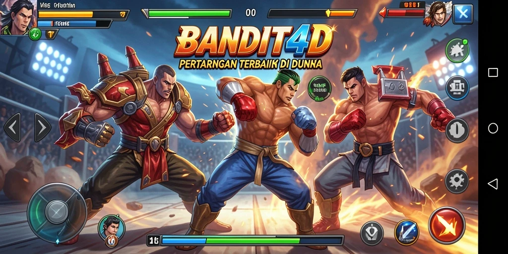 Screenshot menunjukkan pertarungan seru dalam BANDIT4D dengan grafis memukau.