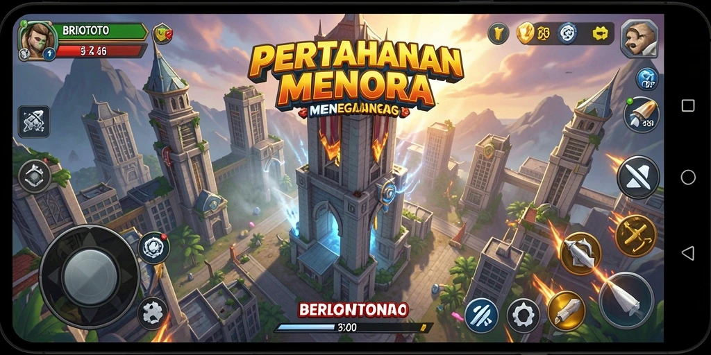 Tampilan gameplay BRIOTOTO penuh aksi dan strategi Tower Defense.