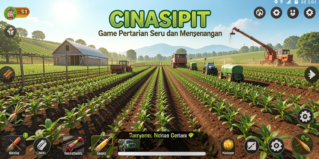 Tampilan gameplay CINASIPIT menampilkan kebun yang subur dan indah.