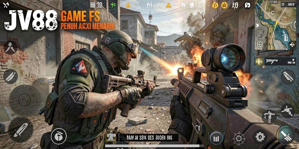 Tampilan gameplay seru dari JV88 dengan aksi pertempuran mendebarkan.