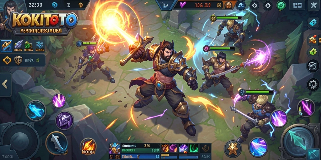 Gameplay seru KOKITOTO dengan pertarungan tim yang intens.