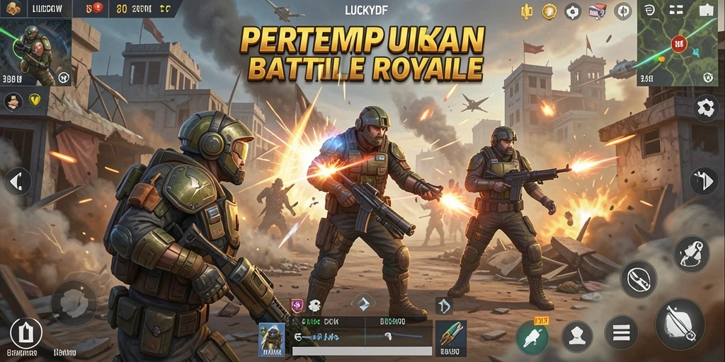 Gameplay seru LUCKYDF dalam pertempuran Battle Royale.