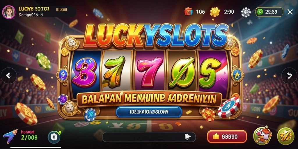 Screenshot gameplay LUCKYSLOTS menunjukkan aksi balapan yang seru dan penuh adrenalin.