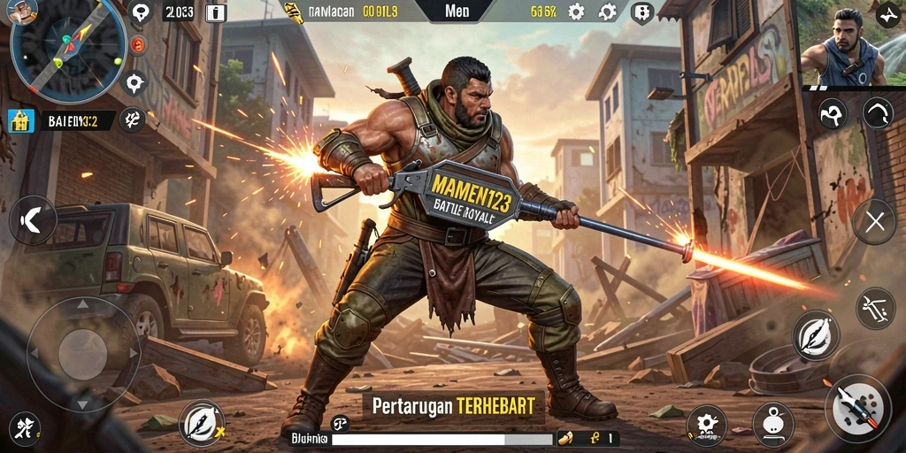 Tangkapan layar MAMEN123 menghadirkan aksi intens dalam pertarungan Battle Royale.
