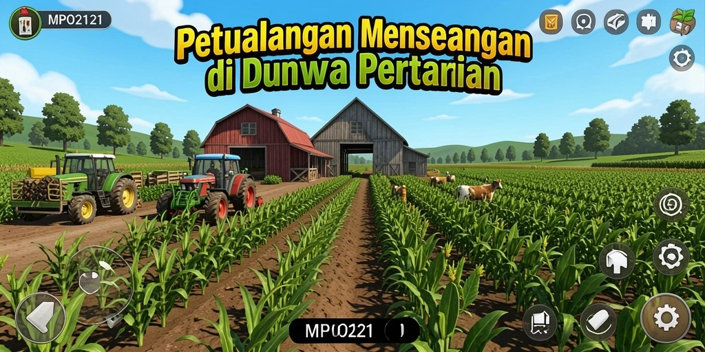 Screenshot MPO2121 menunjukkan pengalaman seru bertani dengan berbagai tanaman.