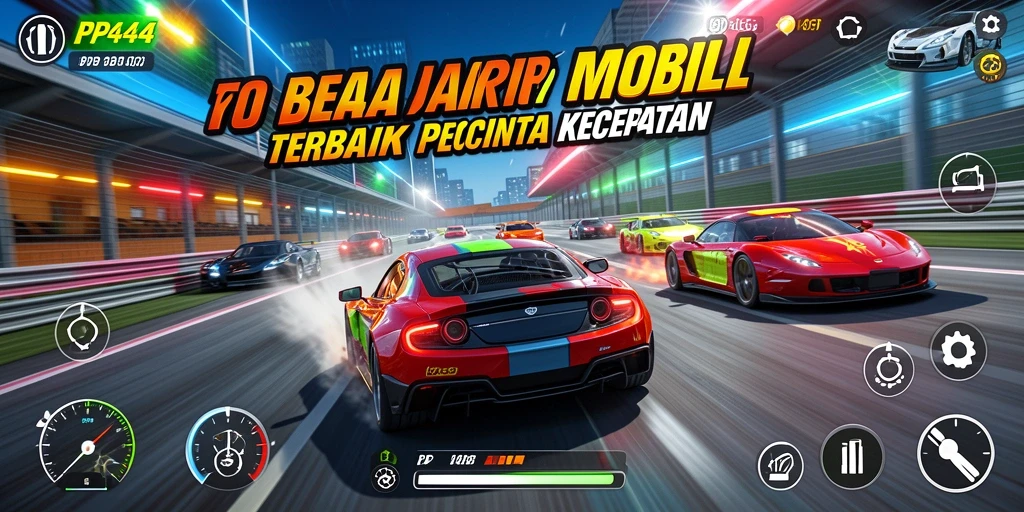 Tangkapan layar menunjukkan gameplay PP444 yang mendebarkan dan mobil balap yang mengesankan.