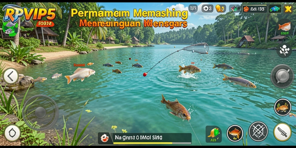 Screenshot gameplay RPVIP5 menampilkan aksi memancing yang mendebarkan.