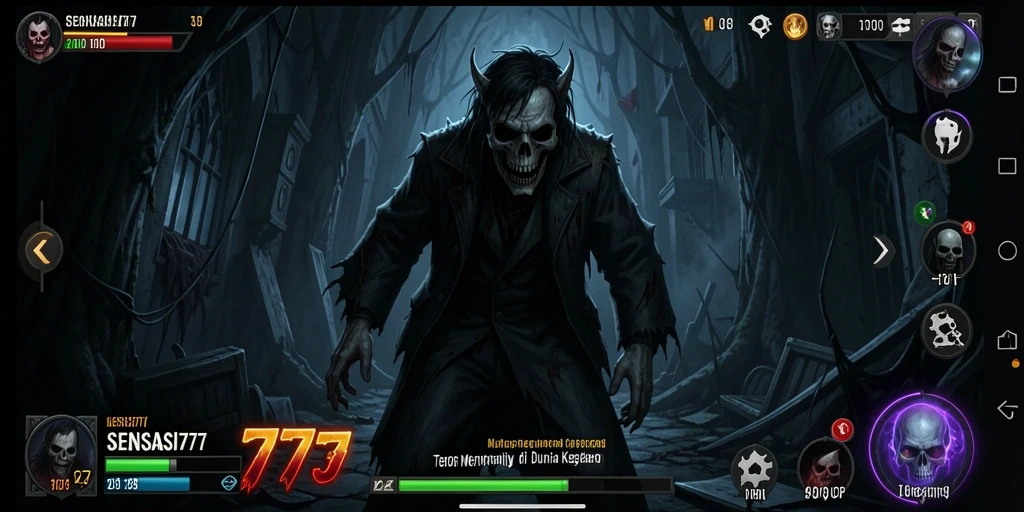 Screenshot gameplay menegangkan dari SENSASI777 dengan suasana kegelapan.