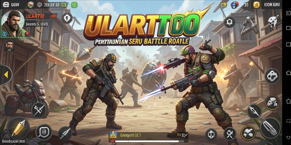 Tampilan seru aksi pertempuran di ULARTOTO dalam mode Battle Royale.