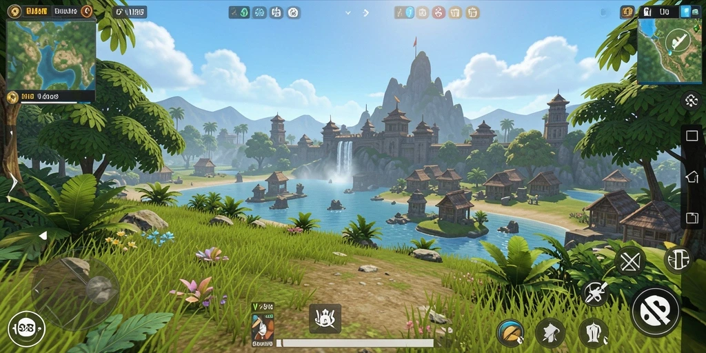 Screenshot gameplay V98 yang menggambarkan dunia terbuka yang luas.